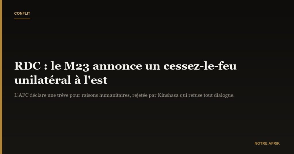 RDC : le M23 annonce un cessez-le-feu à l'est
