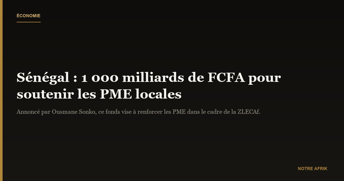 Sénégal : 1 000 milliards de francs CFA pour soutenir les PME locales