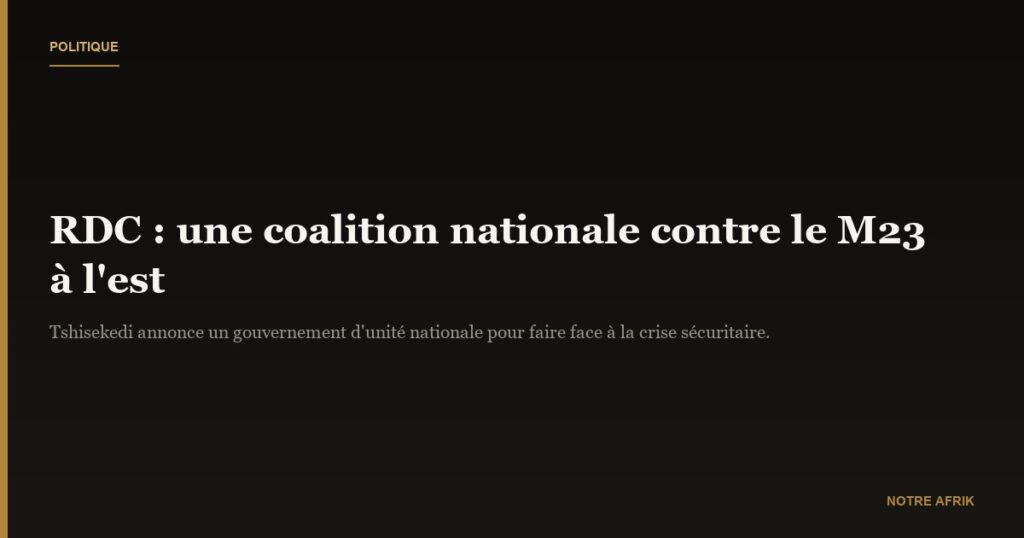 RDC : mise en place d'une coalition nationale pour lutter contre les violences à l'est