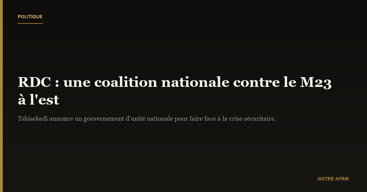 RDC : mise en place d'une coalition nationale pour lutter contre les violences à l'est