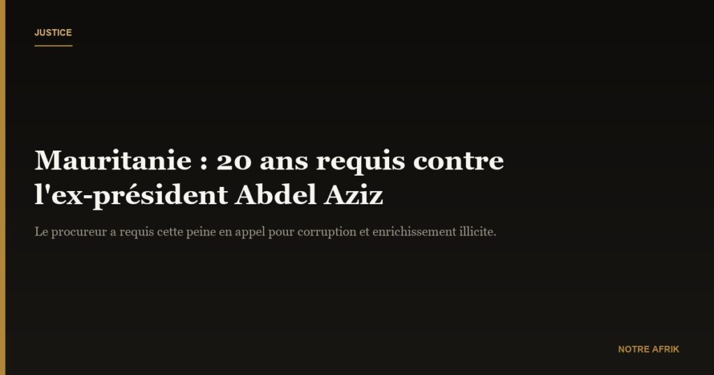 Mauritanie : 20 ans de prison pour l'ex-président Mohamed Ould Abdel Aziz
