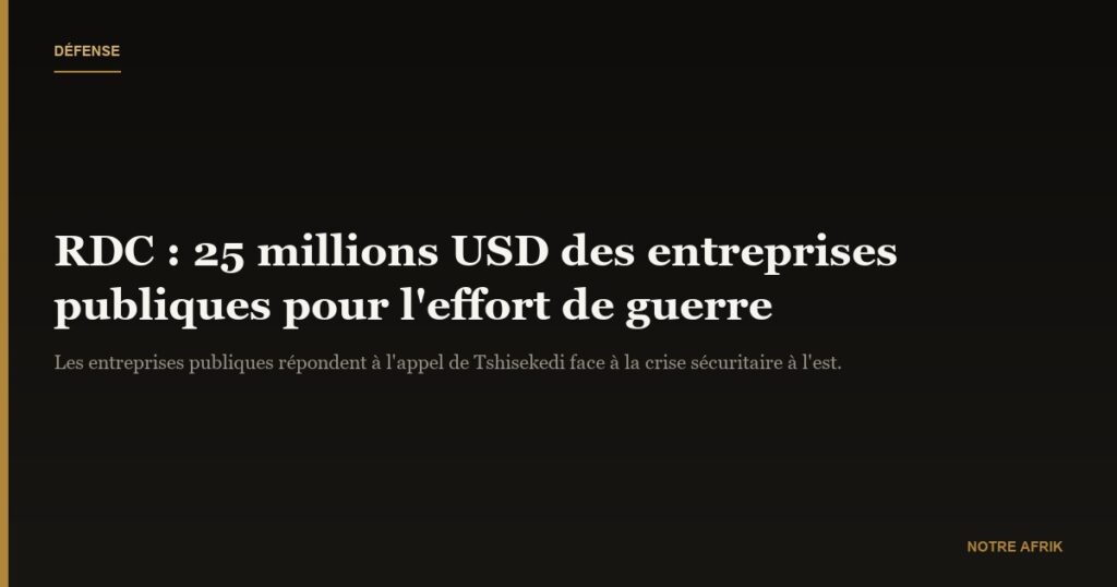 RDC : les entreprises publiques contribuent pour 25 millions USD à l'effort de guerre