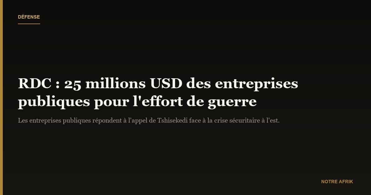RDC : les entreprises publiques contribuent pour 25 millions USD à l'effort de guerre
