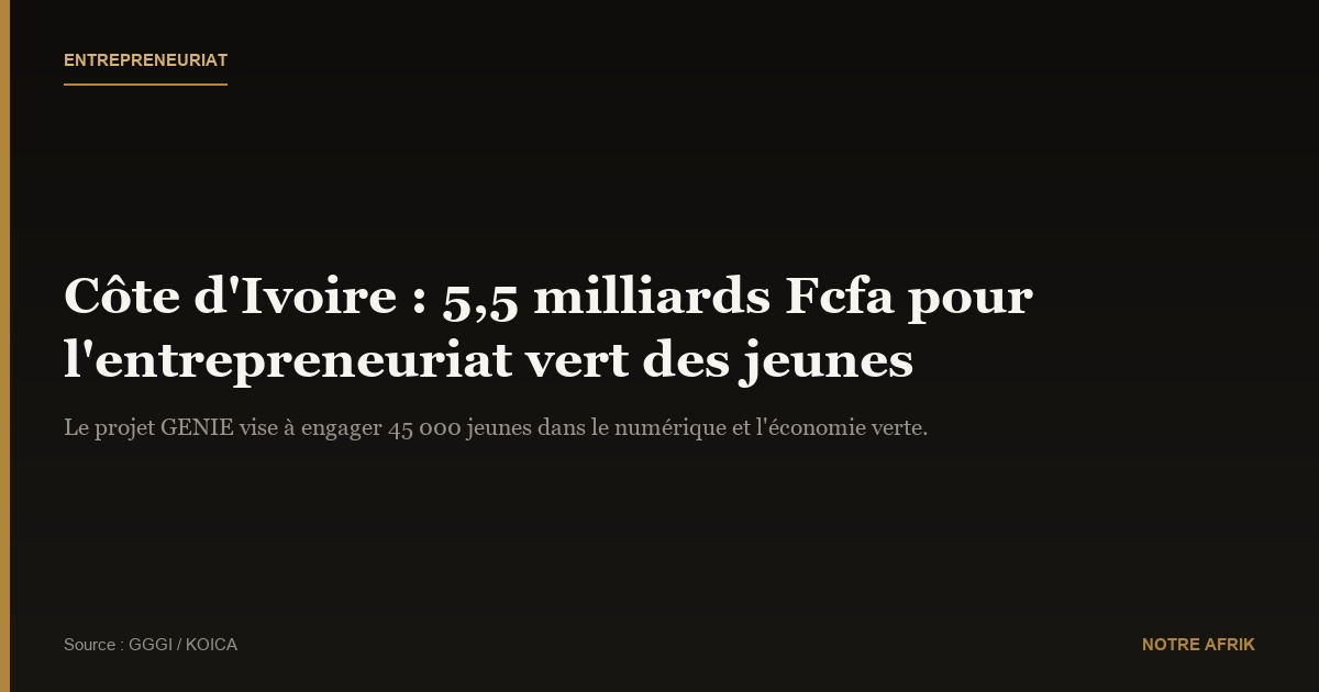 Côte d'Ivoire : 5,5 milliards de Fcfa pour encourager l'entrepreneuriat vert et la transformation numérique