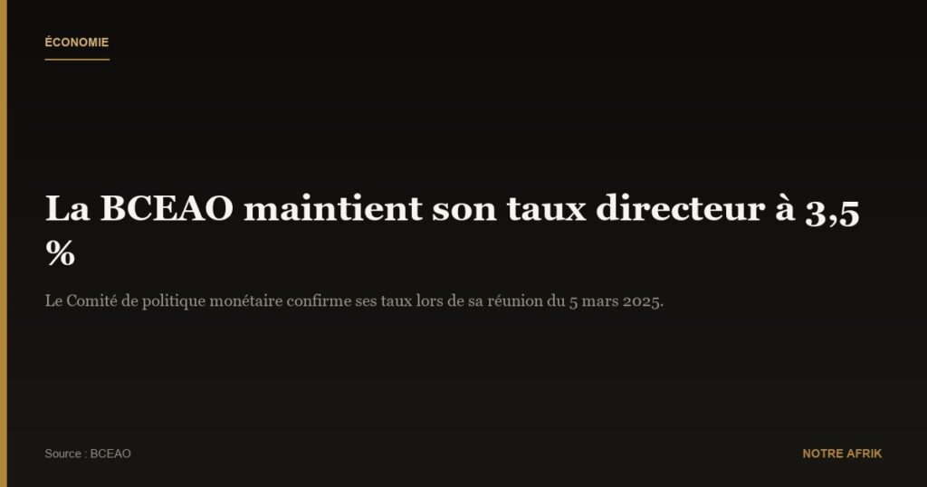 Économie : la BCEAO conserve son principal taux directeur à 3,5 %