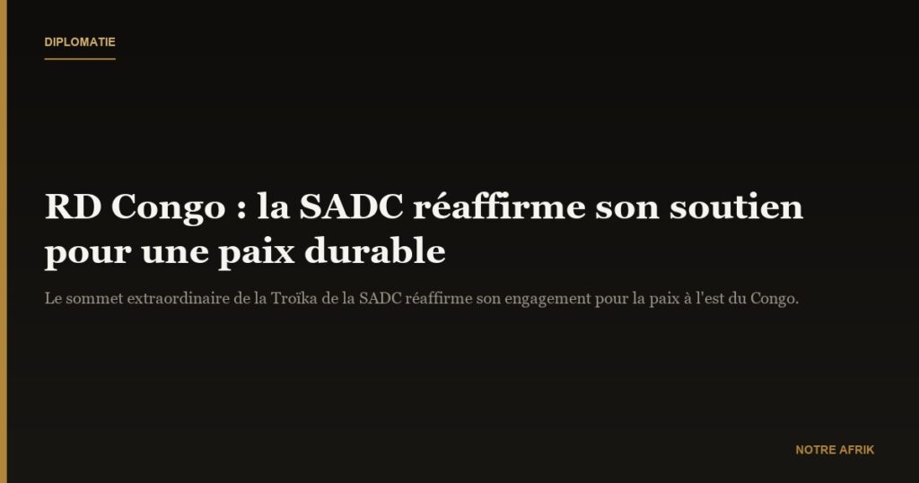 RD Congo : la SADC réaffirme son soutien pour une paix durable