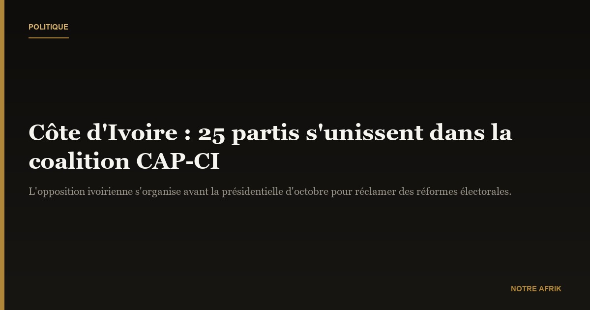 Côte d'Ivoire : des partis d'opposition unissent leurs forces au sein d'une coalition