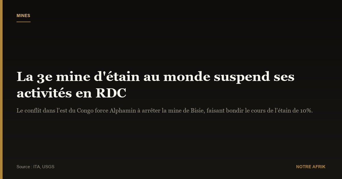 RD Congo : la 3e mine d'étain au monde suspend ses extractions