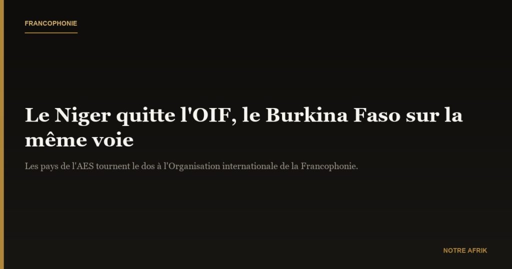 Francophonie : le Niger se retire de l'Organisation, le Burkina sur la même voie
