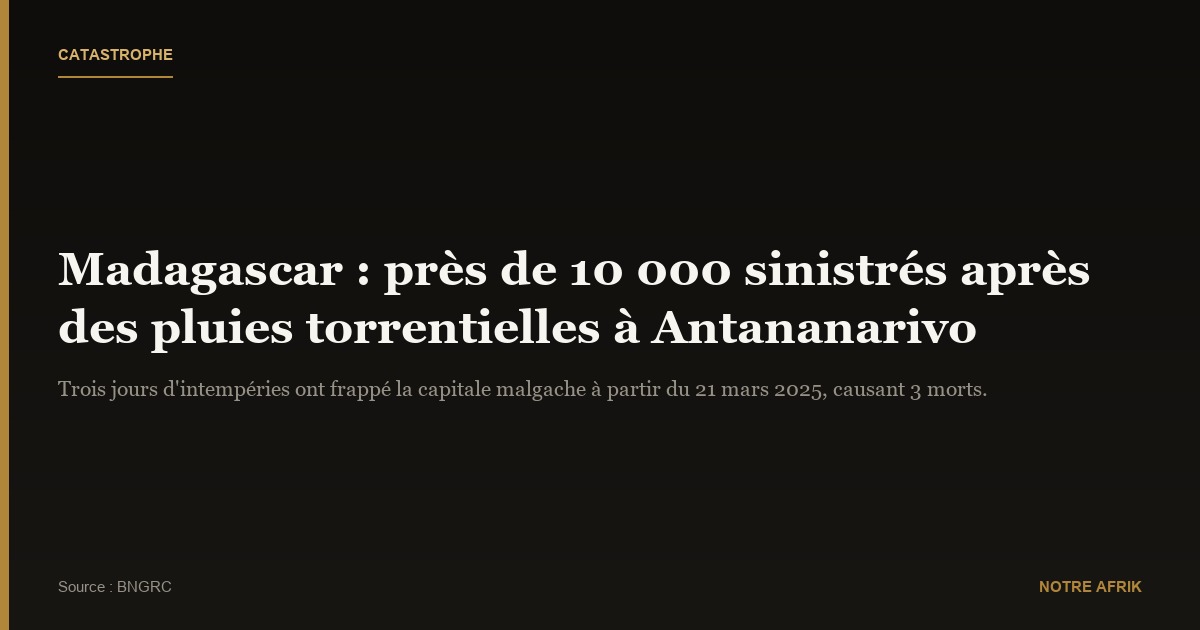 Madagascar : près de 10 000 sinistrés après de nouvelles intempéries à Antananarivo