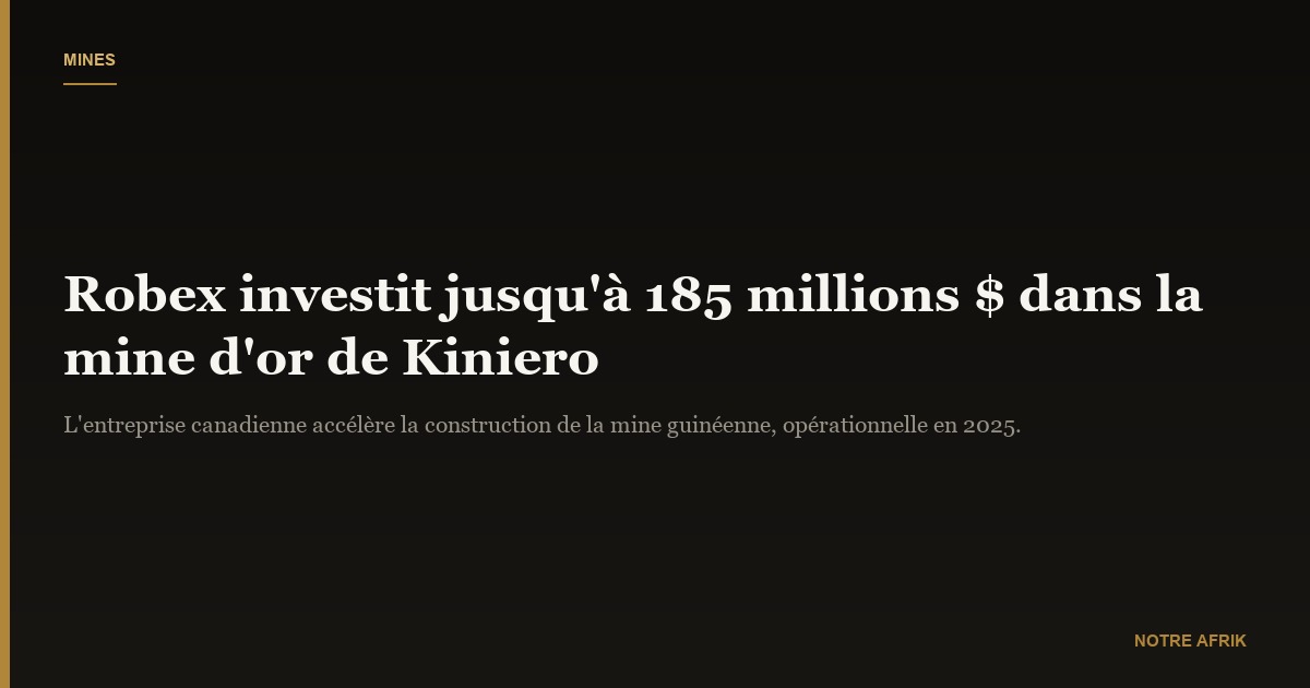 Guinée : Robex prévoit un investissement de 185 millions $ dans la mine d'or de Kiniero