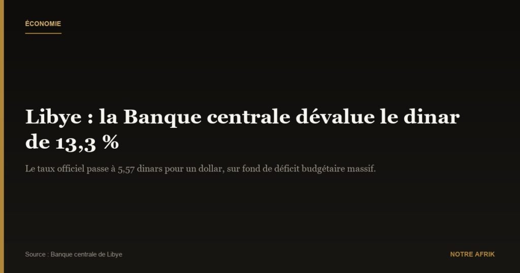 Libye : dévaluation du dinar de plus de 13 % par la Banque centrale