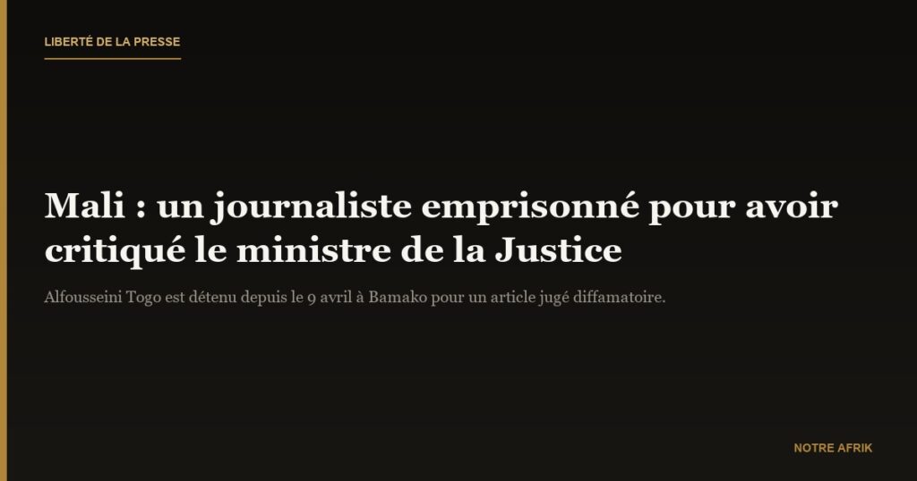 Mali : un journaliste interpellé après une critique visant le ministre de la Justice