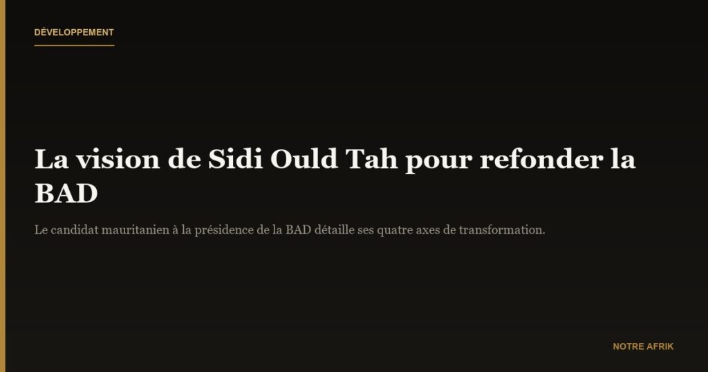 BAD : Sidi Ould Tah précise sa vision pour transformer l'institution bancaire