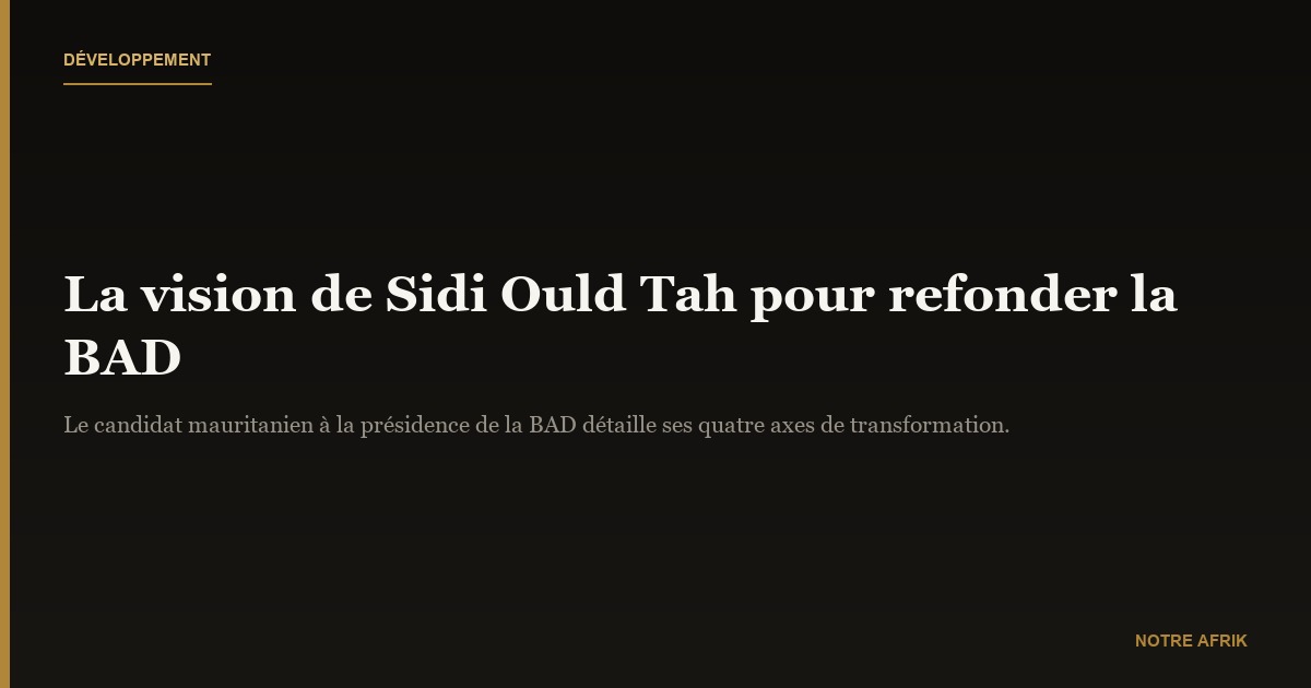 BAD : Sidi Ould Tah précise sa vision pour transformer l'institution bancaire