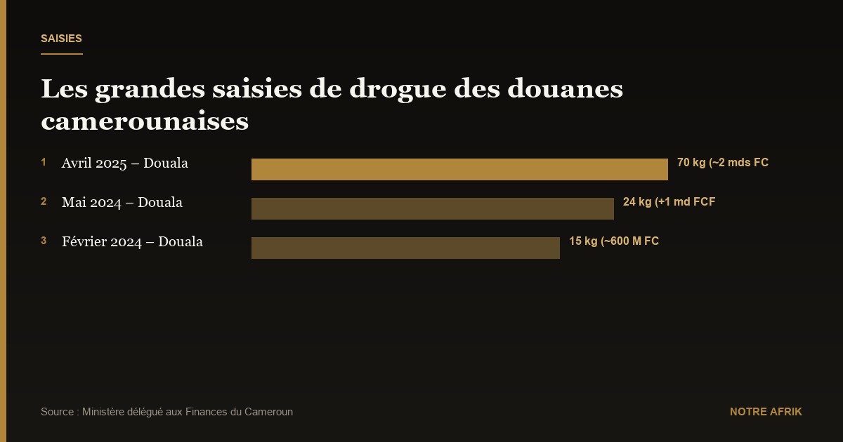 Cameroun : 70 kg de drogue saisis par les douanes d’une valeur de 2 milliards FCFA