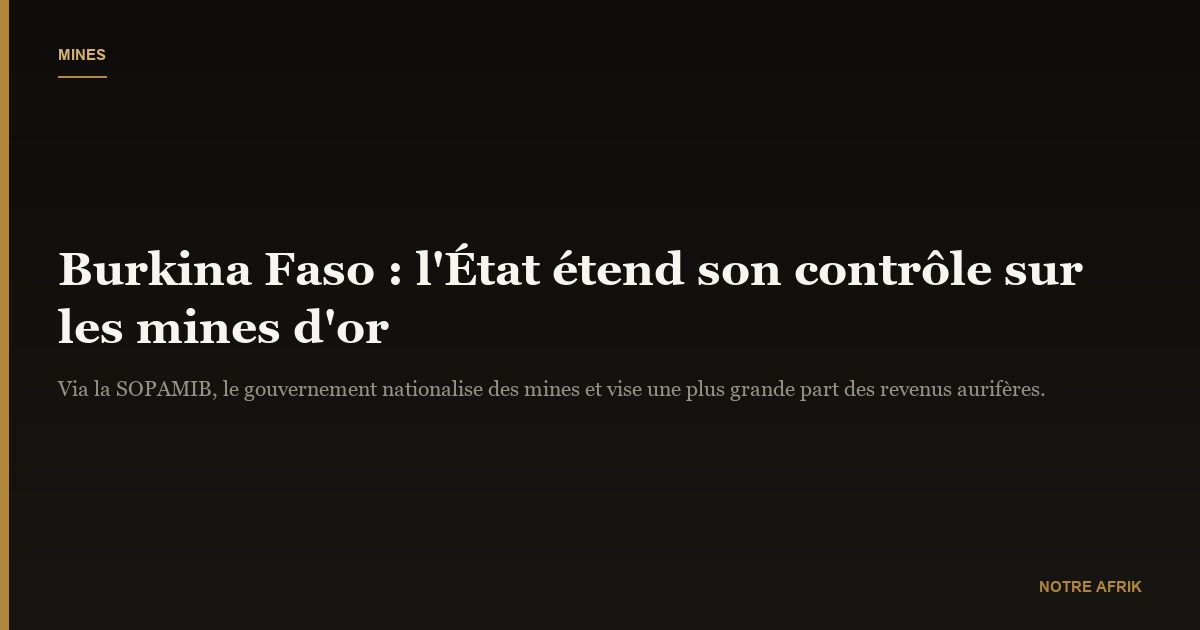 Burkina Faso : le gouvernement envisage de nationaliser davantage de mines d'or