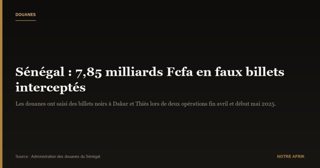 Sénégal : 7,85 milliards Fcfa en faux billets interceptés par la douane