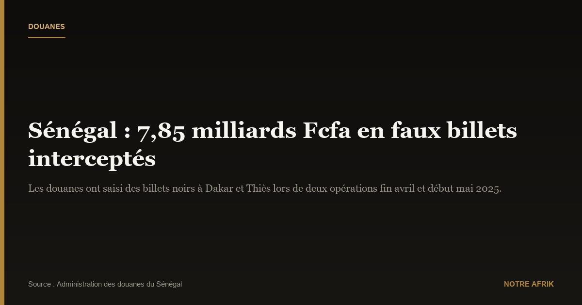 Sénégal : 7,85 milliards Fcfa en faux billets interceptés par la douane