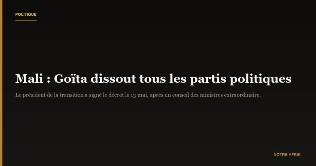 Mali : dissolution officielle des partis politiques
