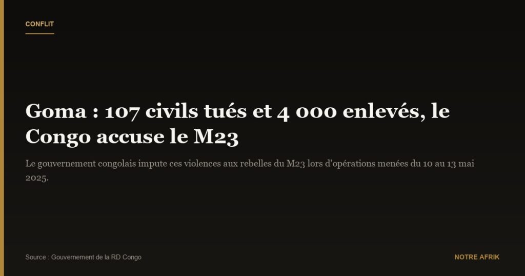 RD Congo : Kinshasa accuse le M23 de massacres et d’enlèvements à Goma