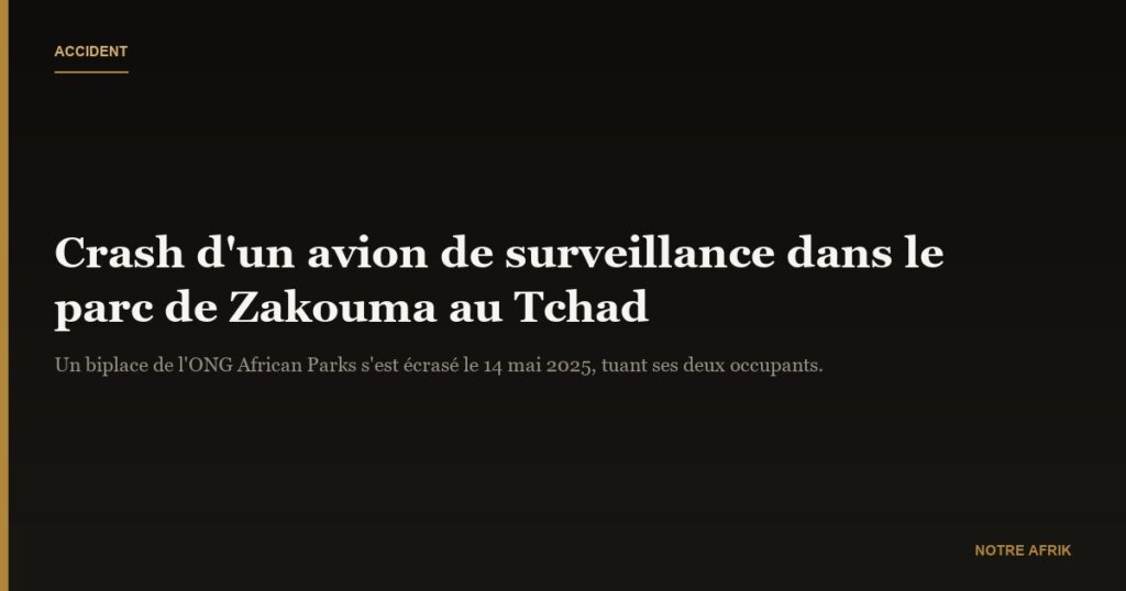 Tchad : un crash d’avion fait deux morts dans le parc de Zakouma