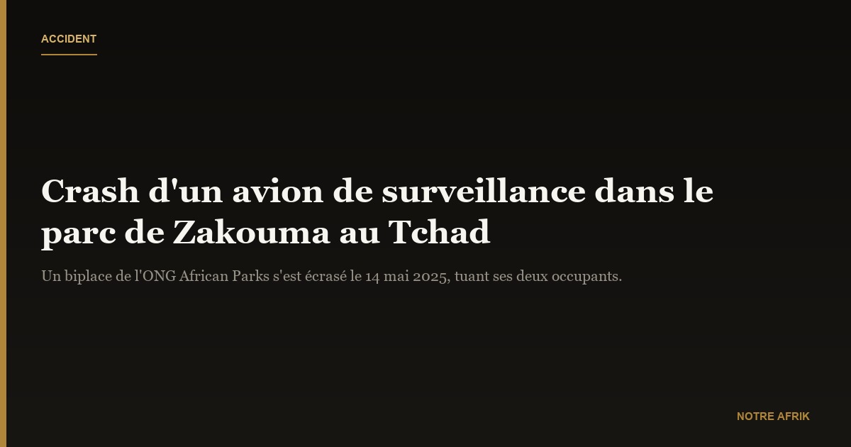 Tchad : un crash d’avion fait deux morts dans le parc de Zakouma