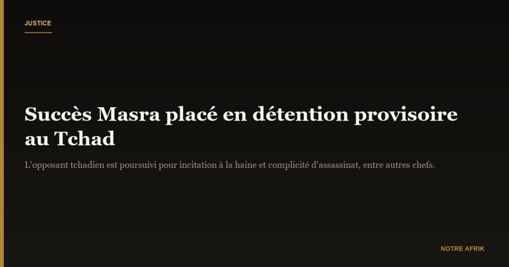 Tchad : Succès Masra placé en détention provisoire