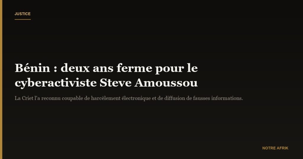 Bénin : le cyberactiviste Steve Amoussou condamné à deux ans de prison ferme