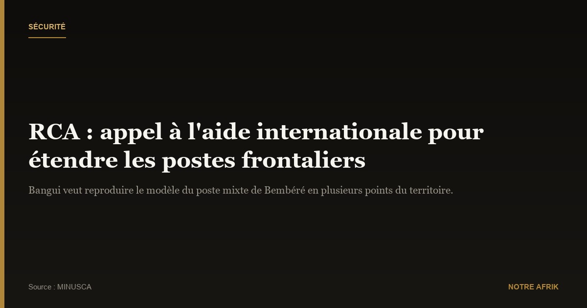 RCA : Appel à l’aide internationale pour étendre les postes frontaliers