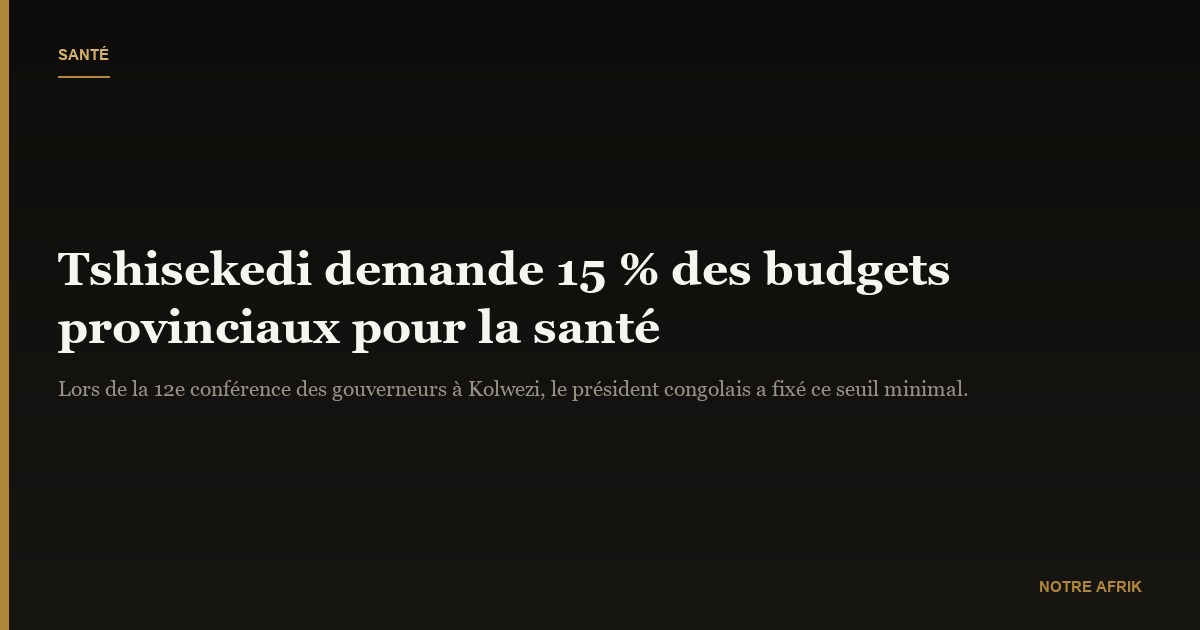 RD Congo : Félix Tshisekedi invite les provinces à consacrer 15 % de leurs budgets à la santé