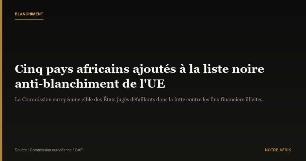 Blanchiment d’argent : cinq pays africains ajoutés à la liste noire de l’UE