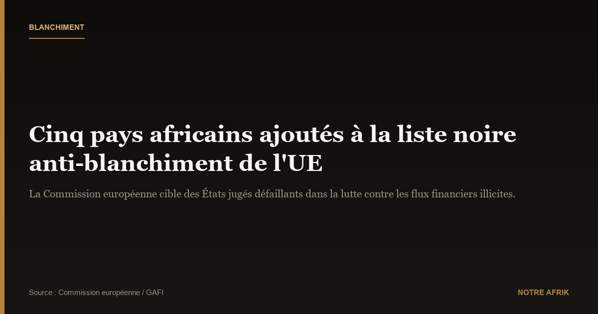 Blanchiment d’argent : cinq pays africains ajoutés à la liste noire de l’UE
