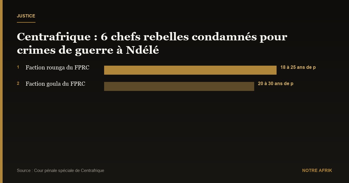 Centrafrique : 18 à 25 ans de prison pour des chefs rebelles condamnés pour crimes de guerre