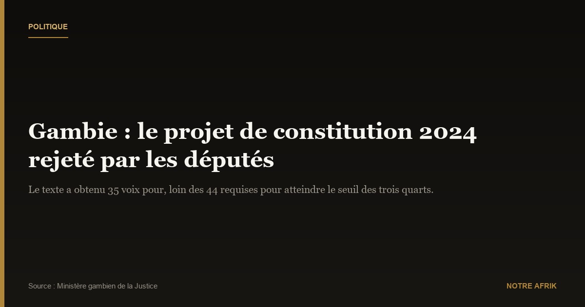 Gambie : le nouveau projet de constitution rejeté par les députés