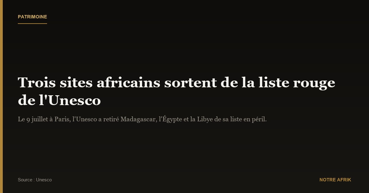 Patrimoine africain : trois lieux sortent de la liste des sites menacés de l’Unesco