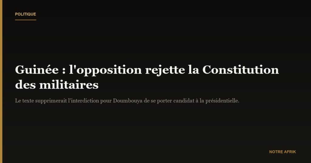 Guinée : l'opposition rejette une Constitution favorable au chef des militaires au pouvoir