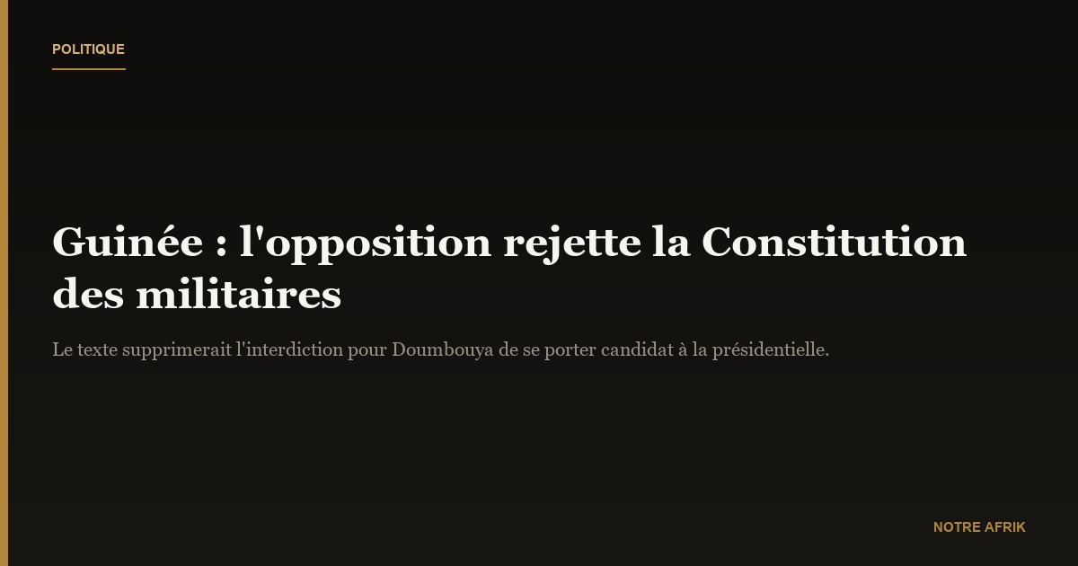 Guinée : l'opposition rejette une Constitution favorable au chef des militaires au pouvoir