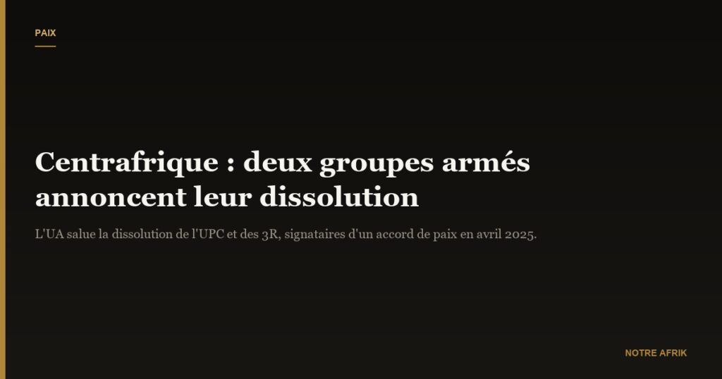 Centrafrique : l’Union africaine salue la dissolution annoncée de deux groupes armés