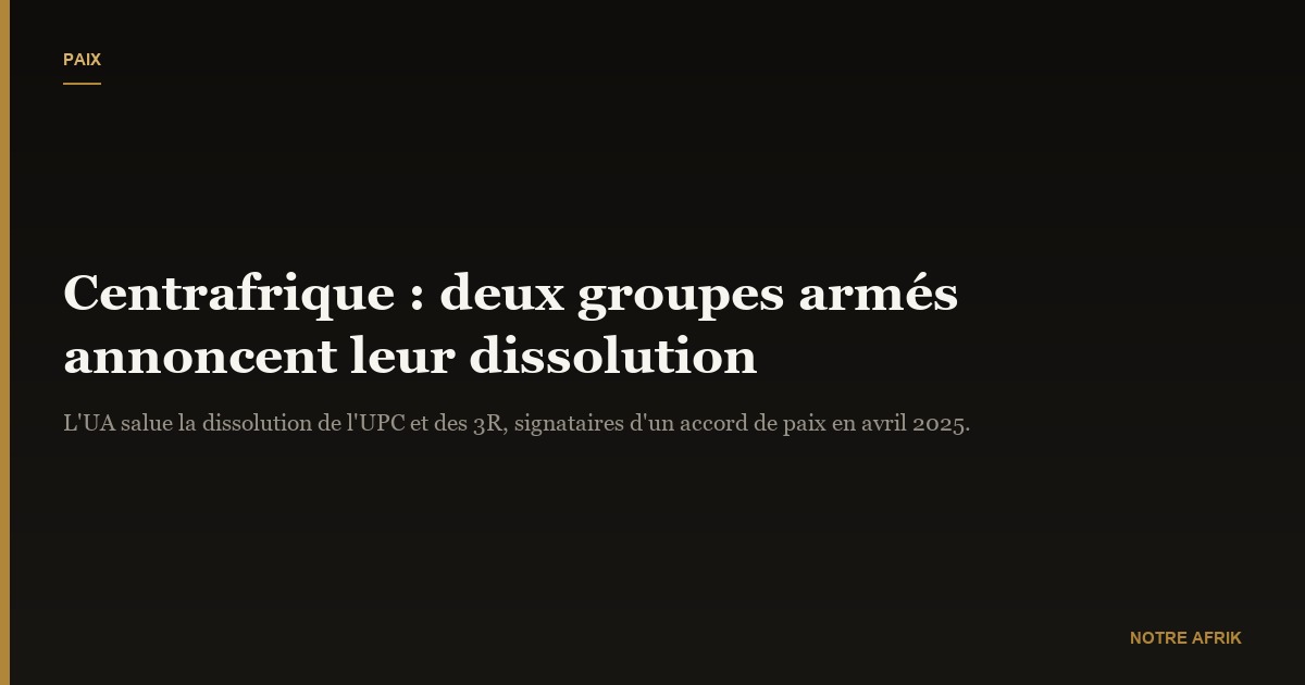 Centrafrique : l’Union africaine salue la dissolution annoncée de deux groupes armés