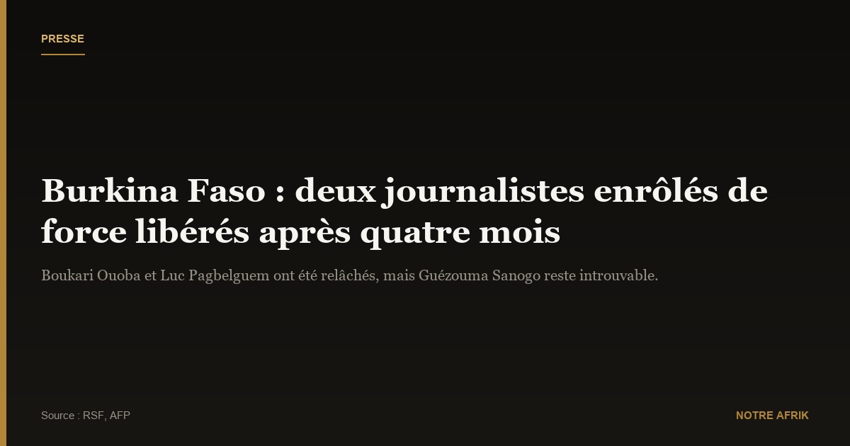 Burkina Faso : deux journalistes enrôlés de force dans l’armée contre les jihadistes ont été libérés