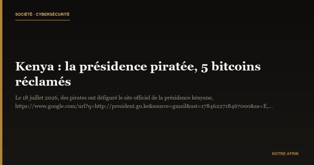 Kenya : la présidence piratée, 5 bitcoins réclamés