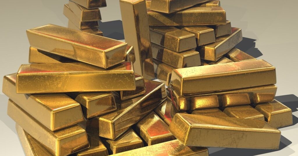 Lingots d'or empilés, illustration d'une réserve aurifère