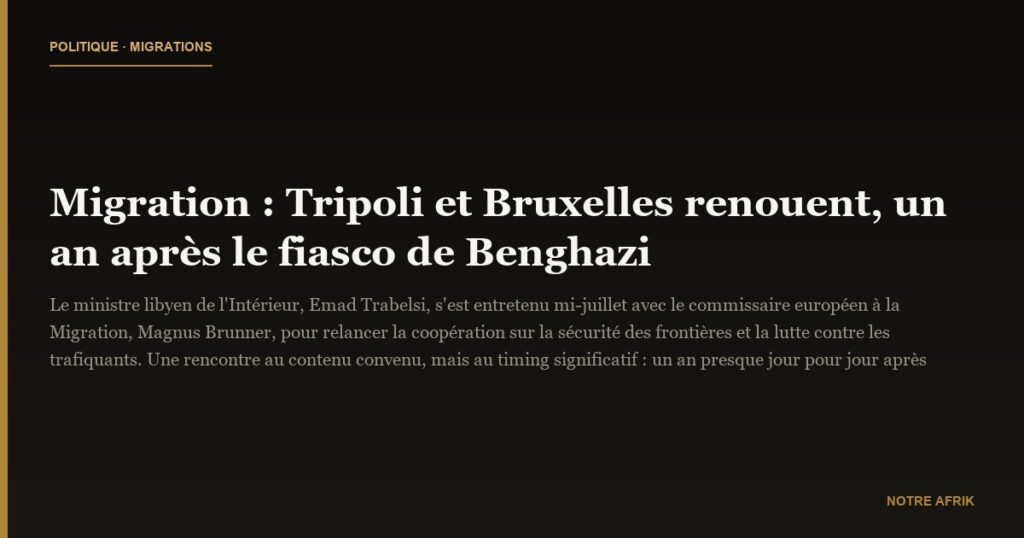 Migration : Tripoli et Bruxelles renouent, un an après le fiasco de Benghazi