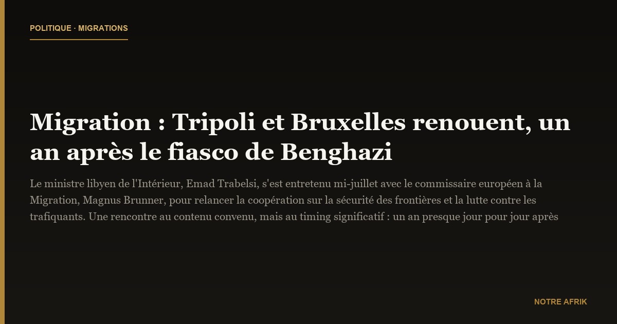 Migration : Tripoli et Bruxelles renouent, un an après le fiasco de Benghazi
