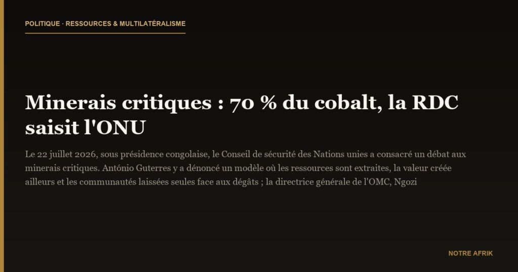 Minerais critiques : 70 % du cobalt, la RDC saisit l'ONU
