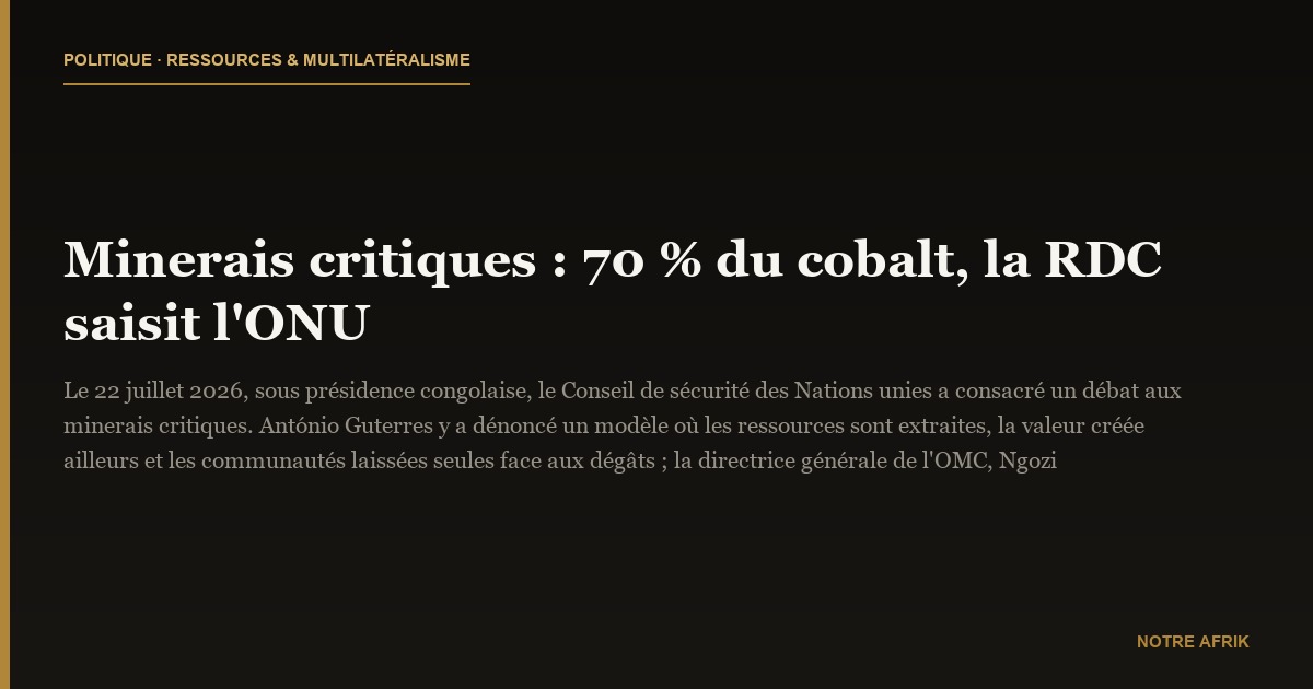 Minerais critiques : 70 % du cobalt, la RDC saisit l'ONU