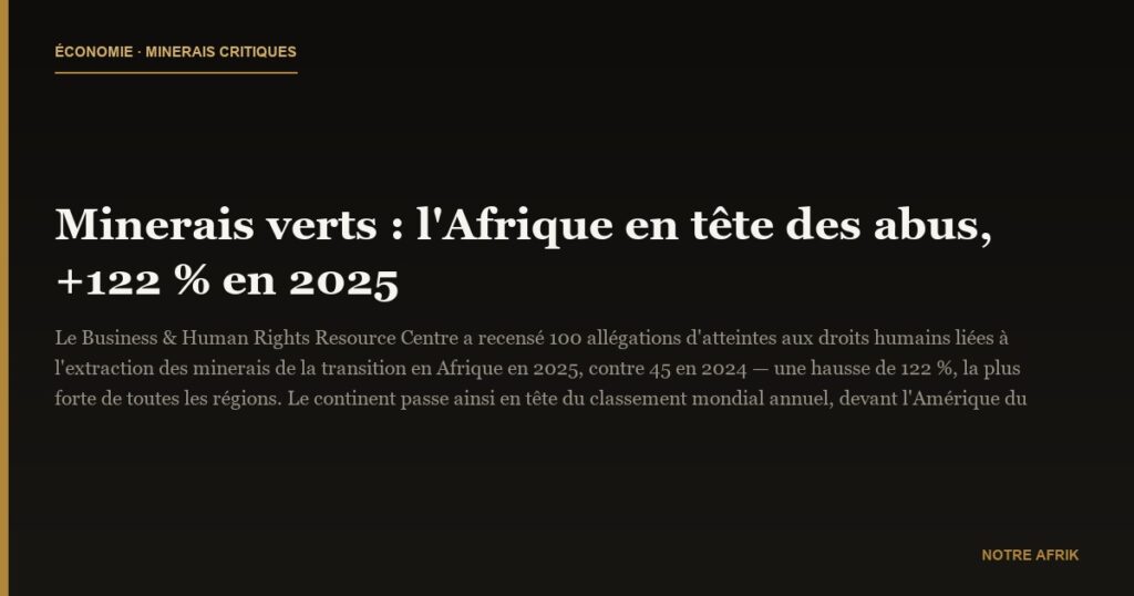Minerais verts : l'Afrique en tête des abus, +122 % en 2025