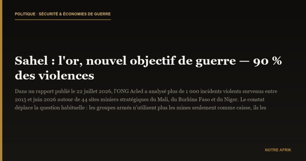 Sahel : l'or, nouvel objectif de guerre — 90 % des violences