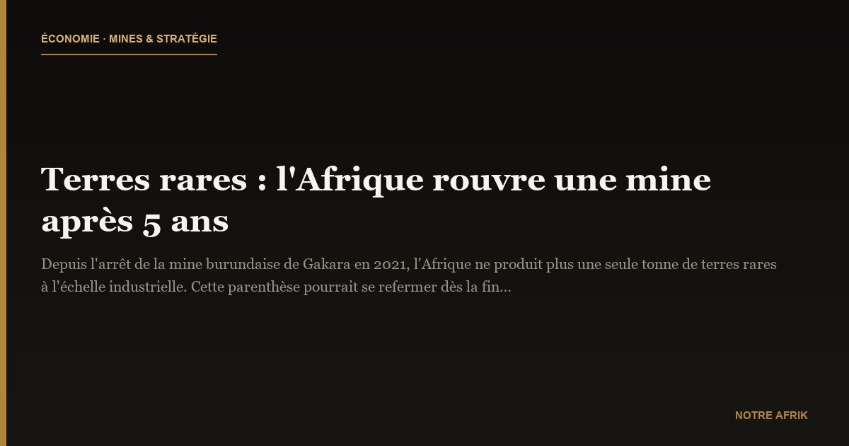 Terres rares : l'Afrique rouvre une mine après 5 ans